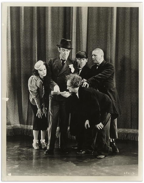 8 x 10 Glossy Photo From 1931 -- Vaudeville Publicity Still Features Ted Healy & Bonnie Bonnell With Curly, Moe and Larry -- Very Good Condition